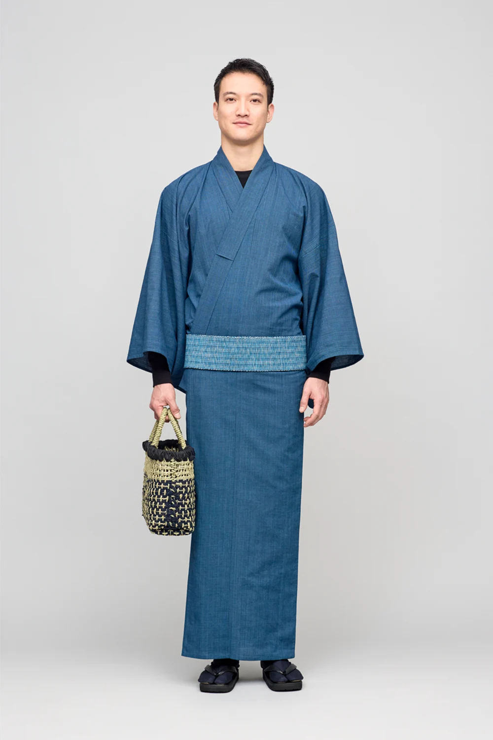 片貝木綿 / 綿麻 / 千鳥格子 / 藍黒