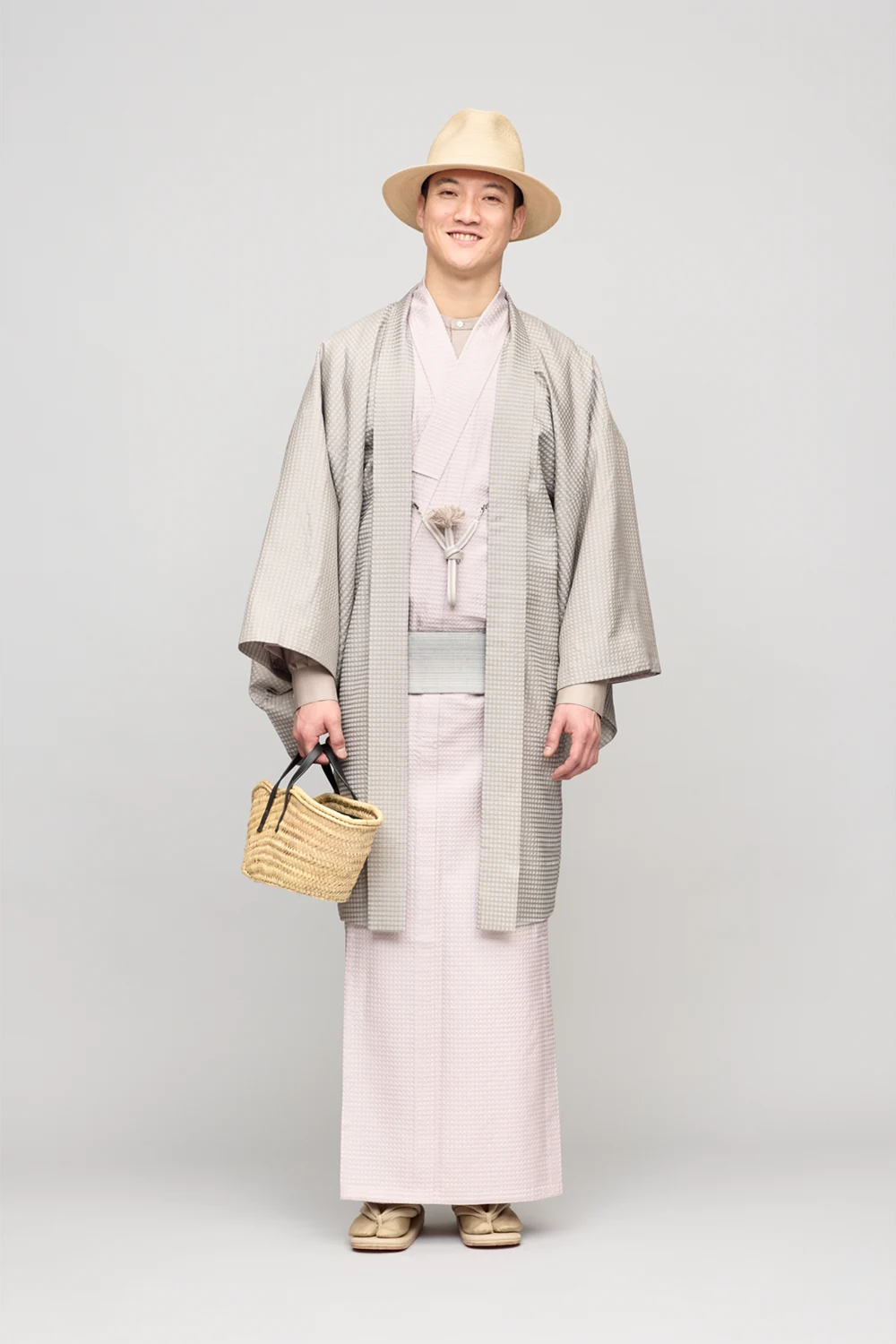 米沢織 / シルクシアサッカー / 平織サテン / ASH PINK